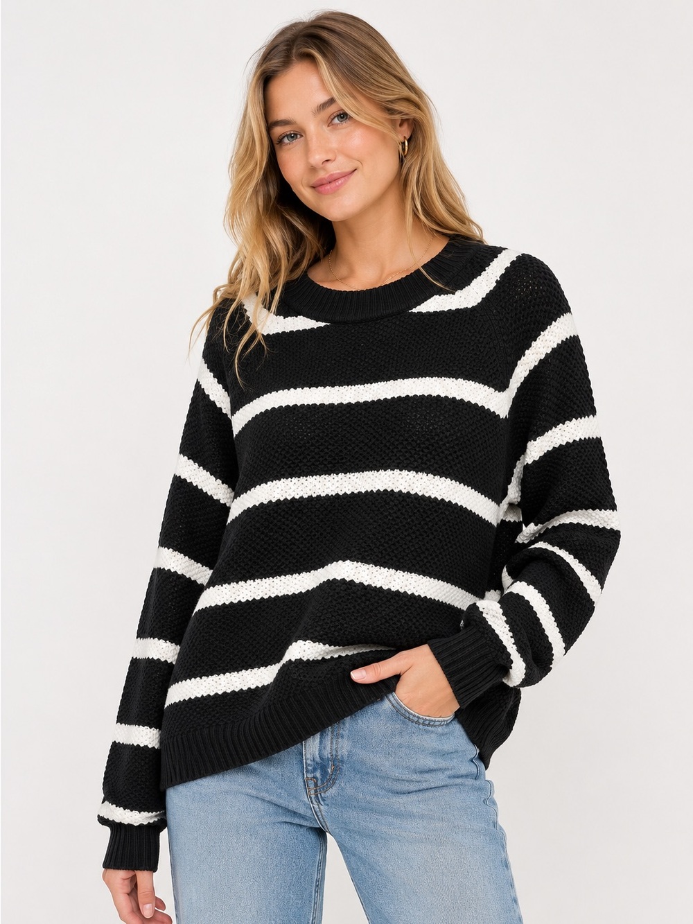 Striped Seed Stitch Sweater